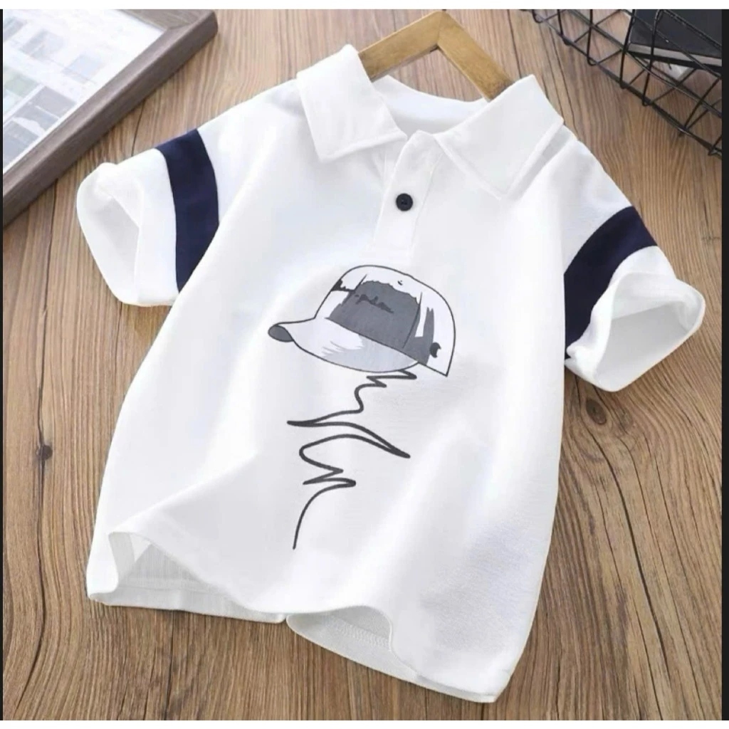 [Peinn] Áo polo cộc tay dành cho bé trai 18-52kg mẫu in họa tiết MŨ. Chất liệu vải thóng mát, co dãn nhẹ. NL4