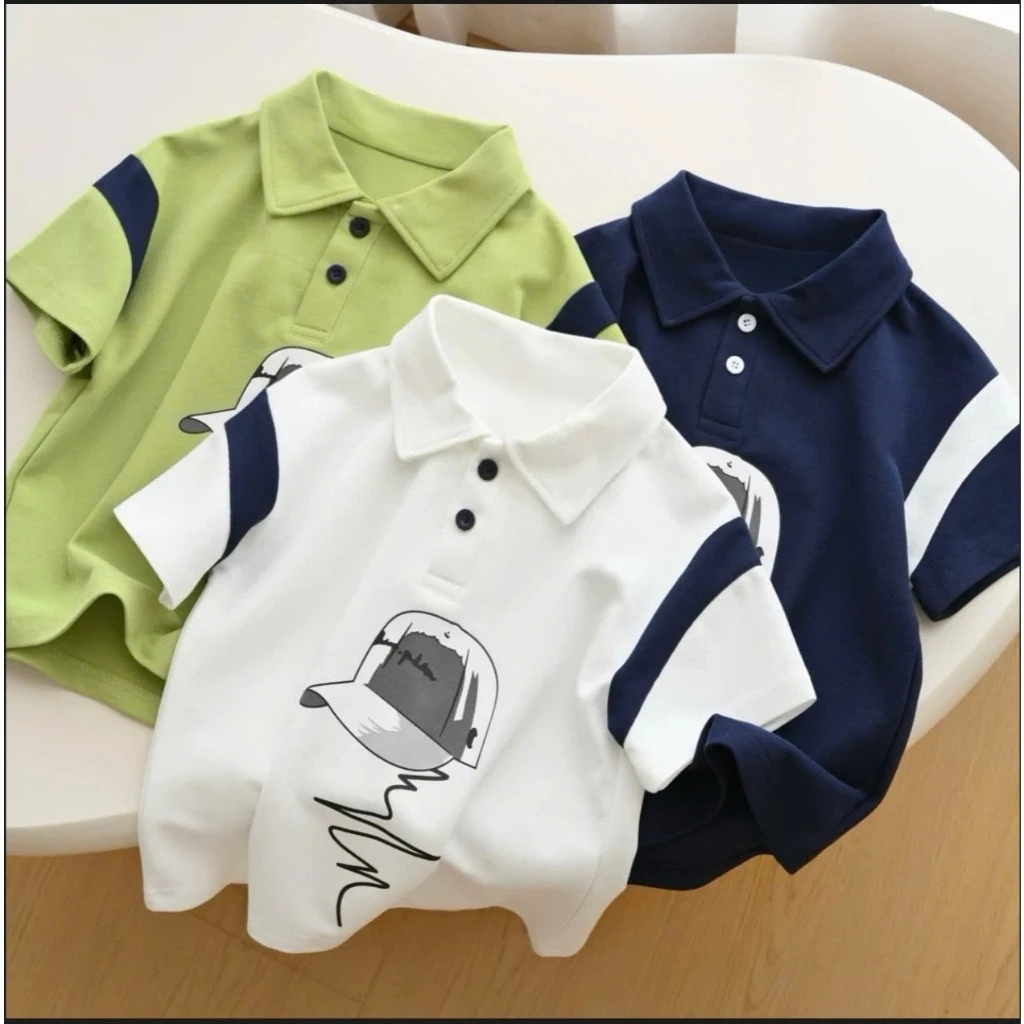 [Peinn] Áo polo cộc tay dành cho bé trai 18-52kg mẫu in họa tiết MŨ. Chất liệu vải thóng mát, co dãn nhẹ. NL4