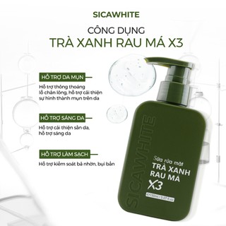 [NEW 2026] Sữa Rửa Mặt Trà Xanh Rau Má X3 Sica White 150ml, hỗ trợ da dầu mụn, làm sạch, ngăn ngừa mụn - SICAWHITE