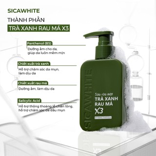[NEW 2026] Sữa Rửa Mặt Trà Xanh Rau Má X3 Sica White 150ml, hỗ trợ da dầu mụn, làm sạch, ngăn ngừa mụn - SICAWHITE