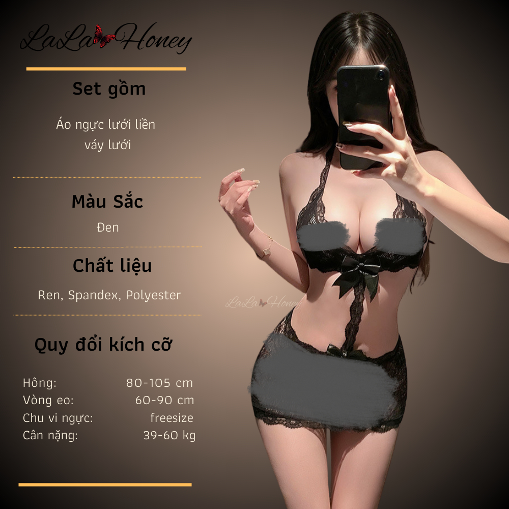 Váy Ngủ Lưới Kèm Áo Ngực Bikini Xuyên Thấu Khoe Eo Quyến Rũ V150 - LaLaHoney | BigBuy360 - bigbuy360.vn