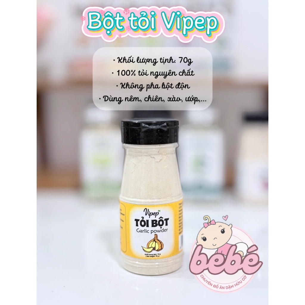 Bột hành, bột tỏi, muối hồng… gia vị nấu ăn Vipep. Cho bé ăn dặm và cả gia đình