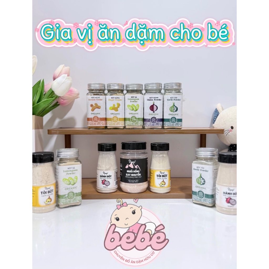 Bột hành, bột tỏi, muối hồng… gia vị nấu ăn Vipep. Cho bé ăn dặm và cả gia đình