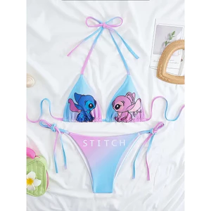Bộ Đồ Bơi Nữ Hai Mảnh Dây Buộc Phối Màu Pastel Họa Tiết Hoạt Hình