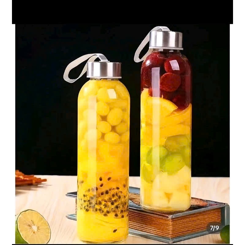 COM BO 5 Chai thủy tinh 500ml nắp có dây xách – Chuyên dụng đựng nước ép, trà sữa