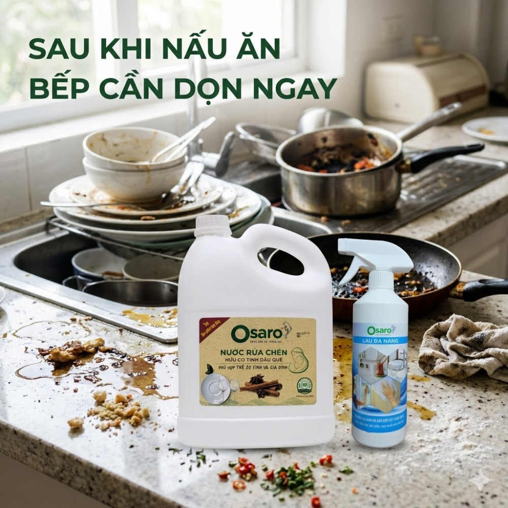 Combo Nước Rửa Chén 4KG + Lau Đa Năng 500G OSARO -  Sạch Dầu Mỡ Bàn Ăn - Bàn bếp