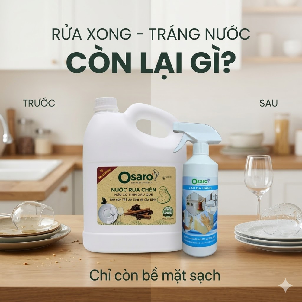 Combo Nước Rửa Chén 4KG + Lau Đa Năng 500G OSARO -  Sạch Dầu Mỡ Bàn Ăn - Bàn bếp
