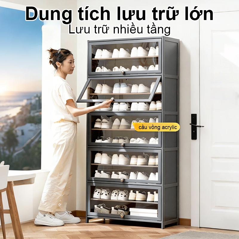 Tủ giày gỗ tre tự nhiên Kệ giày 42 đôi lớn Thiết kế hiện đại tối giản Tủ đựng giày phòng khách