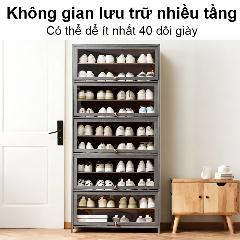 Tủ giày gỗ tre tự nhiên Kệ giày 42 đôi lớn Thiết kế hiện đại tối giản Tủ đựng giày phòng khách