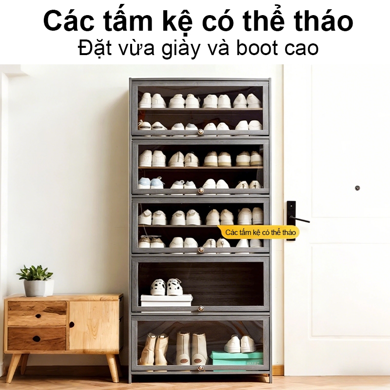 Tủ giày gỗ tre tự nhiên Kệ giày 42 đôi lớn Thiết kế hiện đại tối giản Tủ đựng giày phòng khách