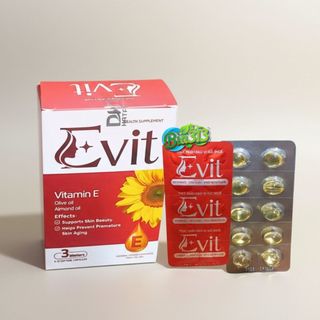 Evit Vitamin E, Dầu Oliv, dầu Hạnh Nhân, làm và chống lão hóa da, hộp vì 30 viên Hataphar date 2028