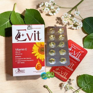 Evit Vitamin E, Dầu Oliv, dầu Hạnh Nhân, làm và chống lão hóa da, hộp vì 30 viên Hataphar date 2028