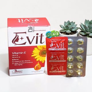Evit Vitamin E, Dầu Oliv, dầu Hạnh Nhân, làm và chống lão hóa da, hộp vì 30 viên Hataphar date 2028