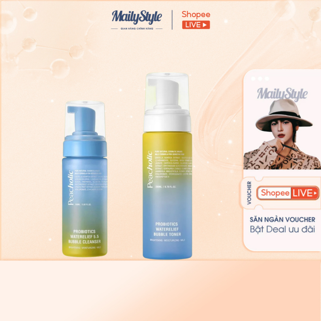 S82_[KÈM QUÀ] COMBO Sữa Rửa Mặt Sạch Sâu Peacholic 150ml (M42) + Toner Sạch Sâu Peacholic 200ml (M43)