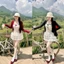 Sét đầm 2 dây in hình có đường viền cổ đính nơ ,kèm khoác có quần,chất thun tăm