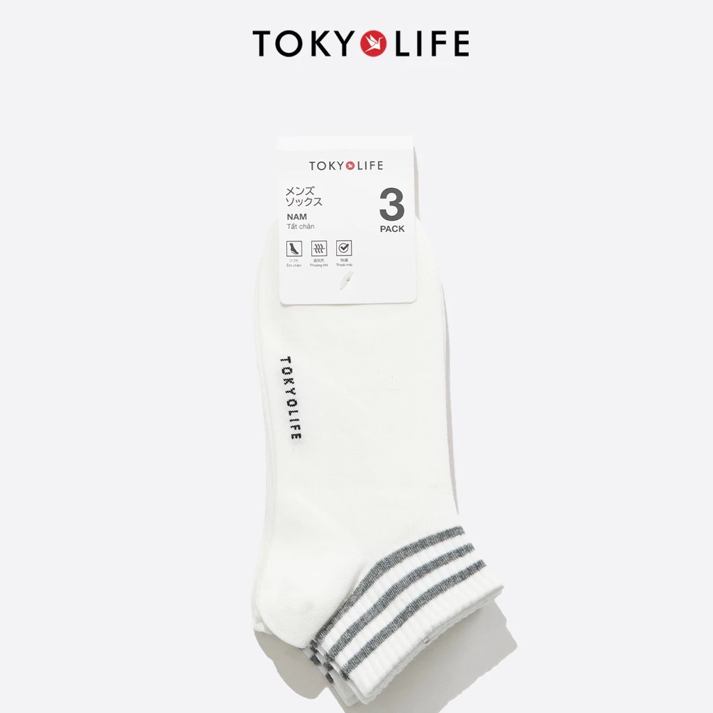 [Pack 3 Đôi] Tất Chân Nam Cổ Ngắn Màu Trắng Thời Trang TOKYOLIFE 40004107