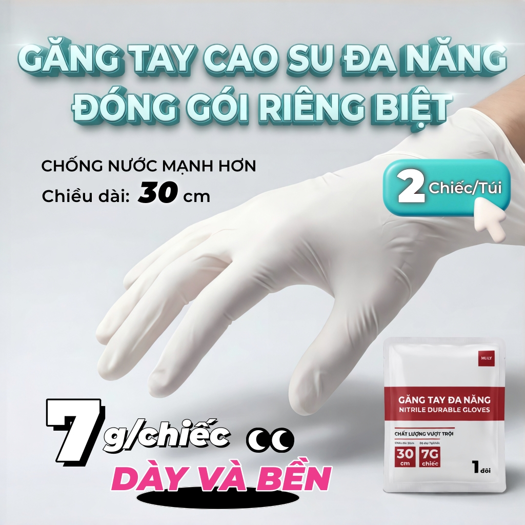 Găng Tay Cao Su MLILY Găng Tay Đa Năng Nhà Bếp, Spa, Chế Biến Thực Phẩm – 2 Chiếc/Túi Đóng Gói Riêng