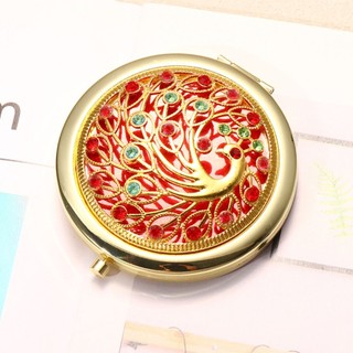 Gương Trang Điểm Mini  – Gương Cầm Tay Gấp Gọn 1 Mặt Phóng Đại 1 Mặt Thường, Gương Bỏ Túi Họa Tiết Đỏ Vàng Sang Trọng