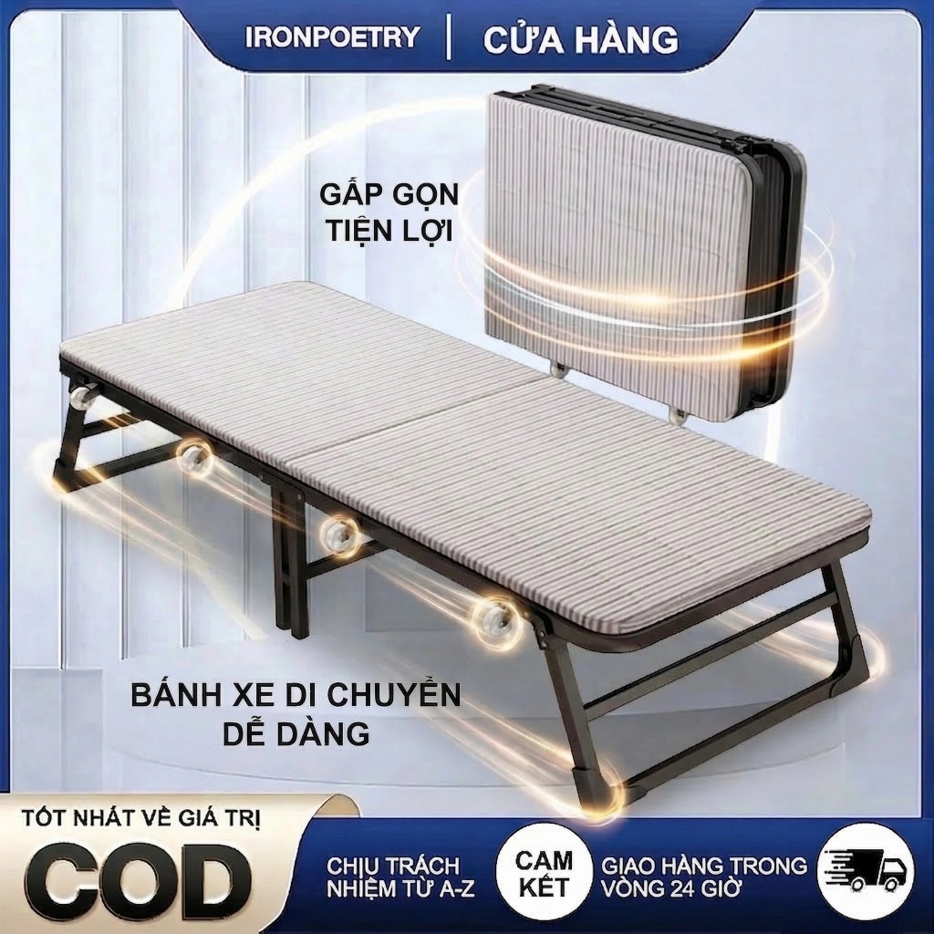 Tổng Kho - Giường Gấp Văn Phòng Cao Cấp Có Bánh Xe Khung Thép Chắc Chắn Gấp Gọn Siêu Tiện Lợi