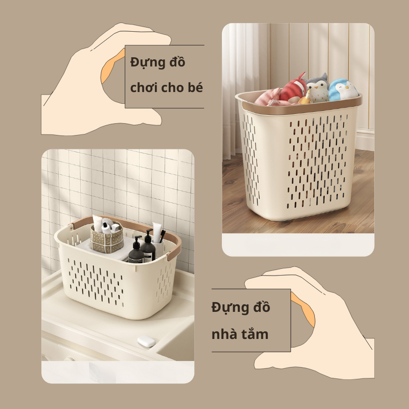 Giỏ Đựng Quần Áo Bẩn Để Nhà Tắm Có Quai Xách, Giỏ Đựng Đồ Quần Áo Bẩn Đa Năng Có Tay Cầm  TitiHome