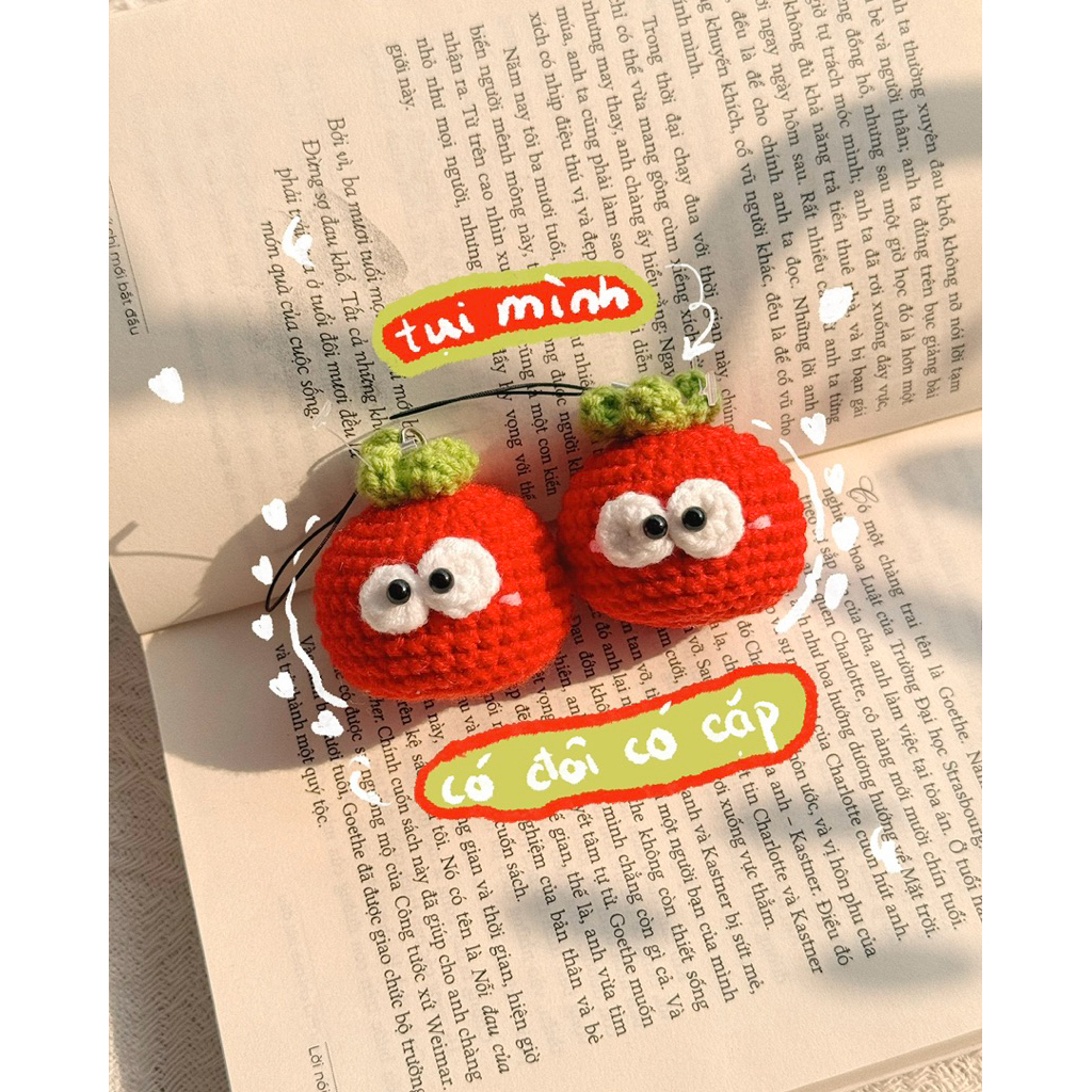 Móc Khoá Len Trái Cây Cà Chua Fruit Đỏ Handmade Màu Pastel Quà Tặng Dễ Thương Độc Đáo