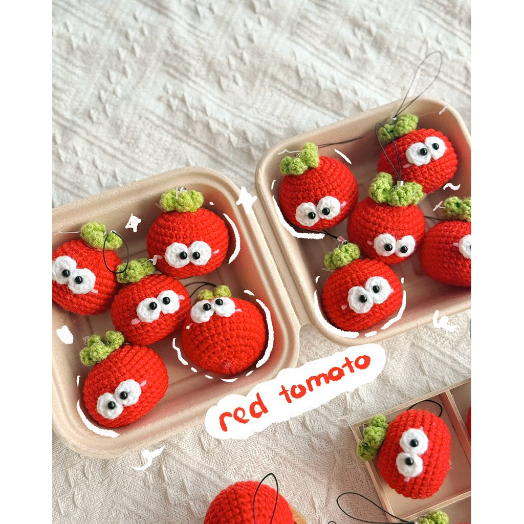 Móc Khoá Len Trái Cây Cà Chua Fruit Đỏ Handmade Màu Pastel Quà Tặng Dễ Thương Độc Đáo