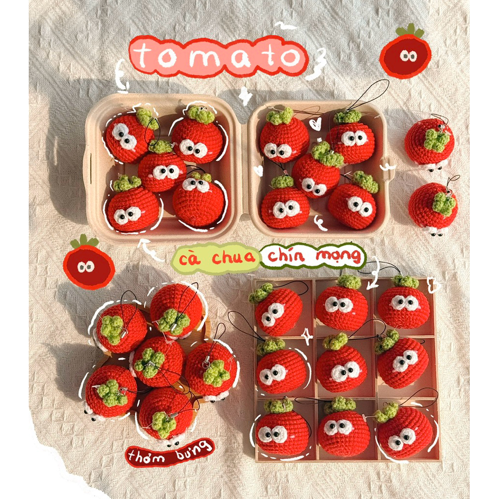 Móc Khoá Len Trái Cây Cà Chua Fruit Đỏ Handmade Màu Pastel Quà Tặng Dễ Thương Độc Đáo