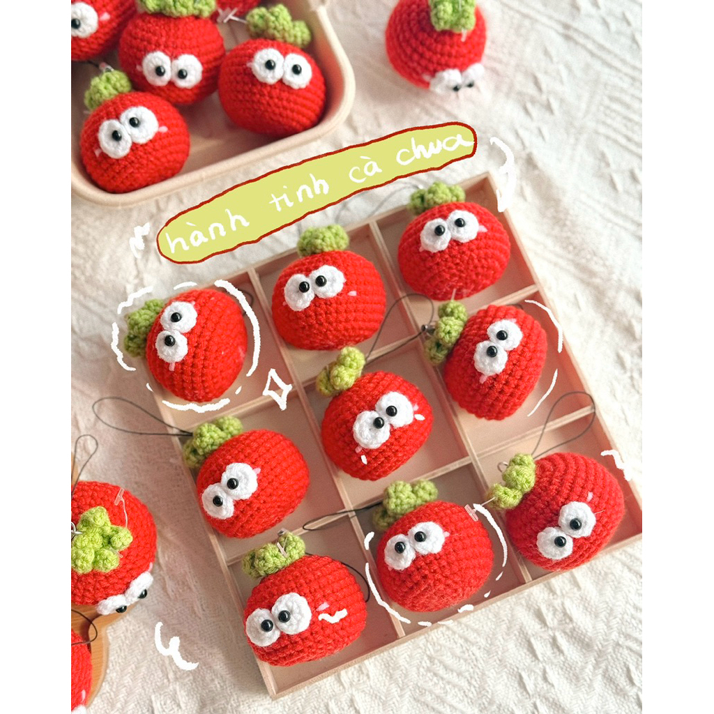 Móc Khoá Len Trái Cây Cà Chua Fruit Đỏ Handmade Màu Pastel Quà Tặng Dễ Thương Độc Đáo