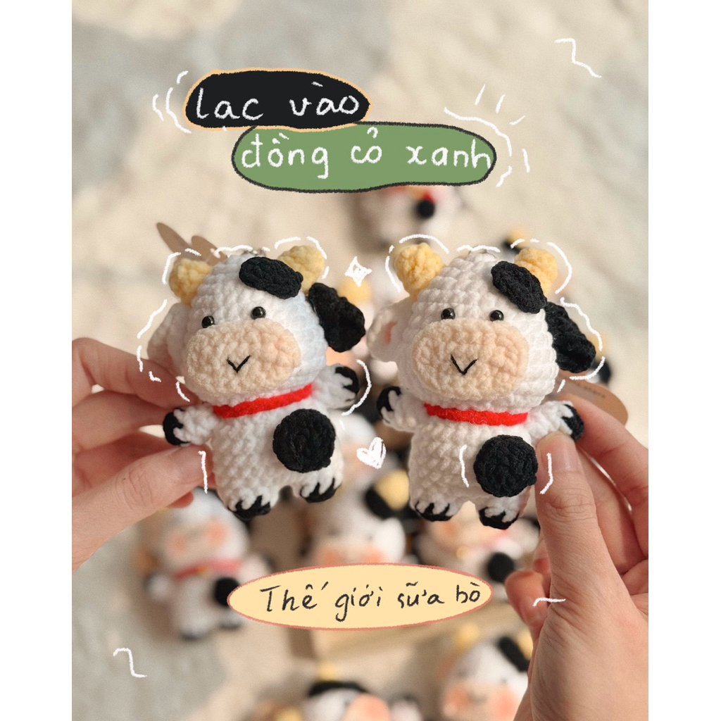 Móc Khoá Len Nhung Bò Sữa Trắng Đen Milk Tea Handmade Màu Pastel Quà Tặng Dễ Thương Độc Đáo