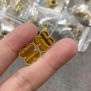 Khuyên tai cao cấp màu vàng hổ phách khuyên tai nữ đồng trắng si kim