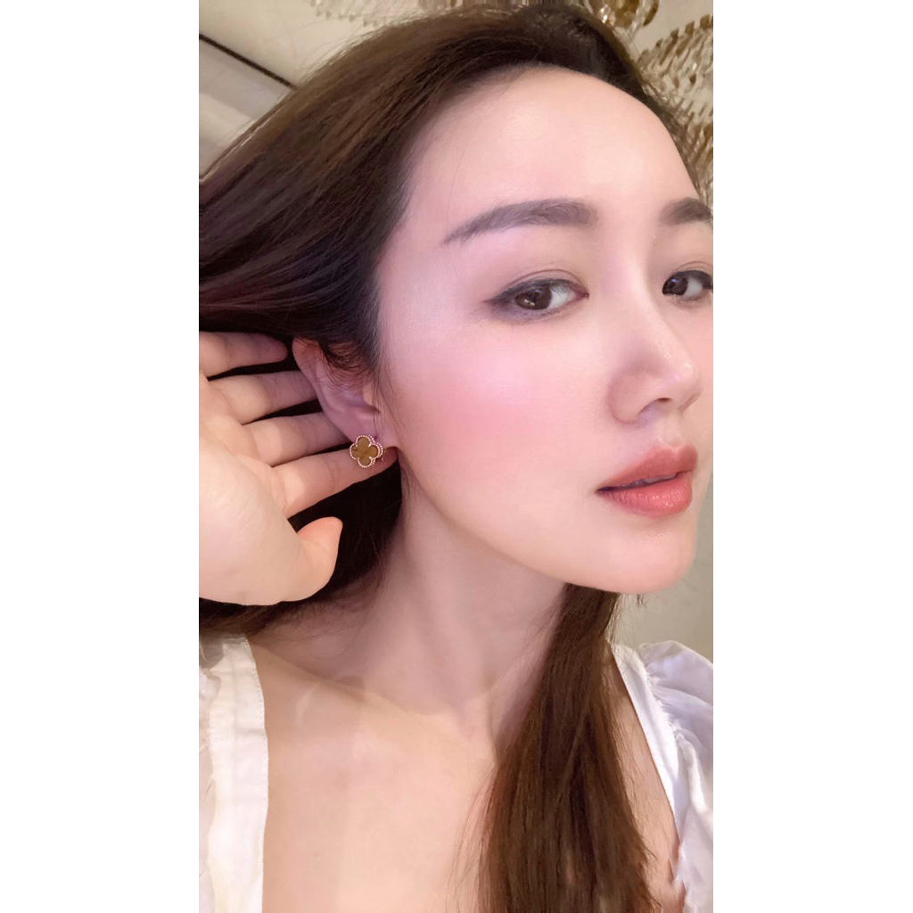 Khuyên tai cao cấp màu vàng hổ phách khuyên tai nữ đồng trắng si kim
