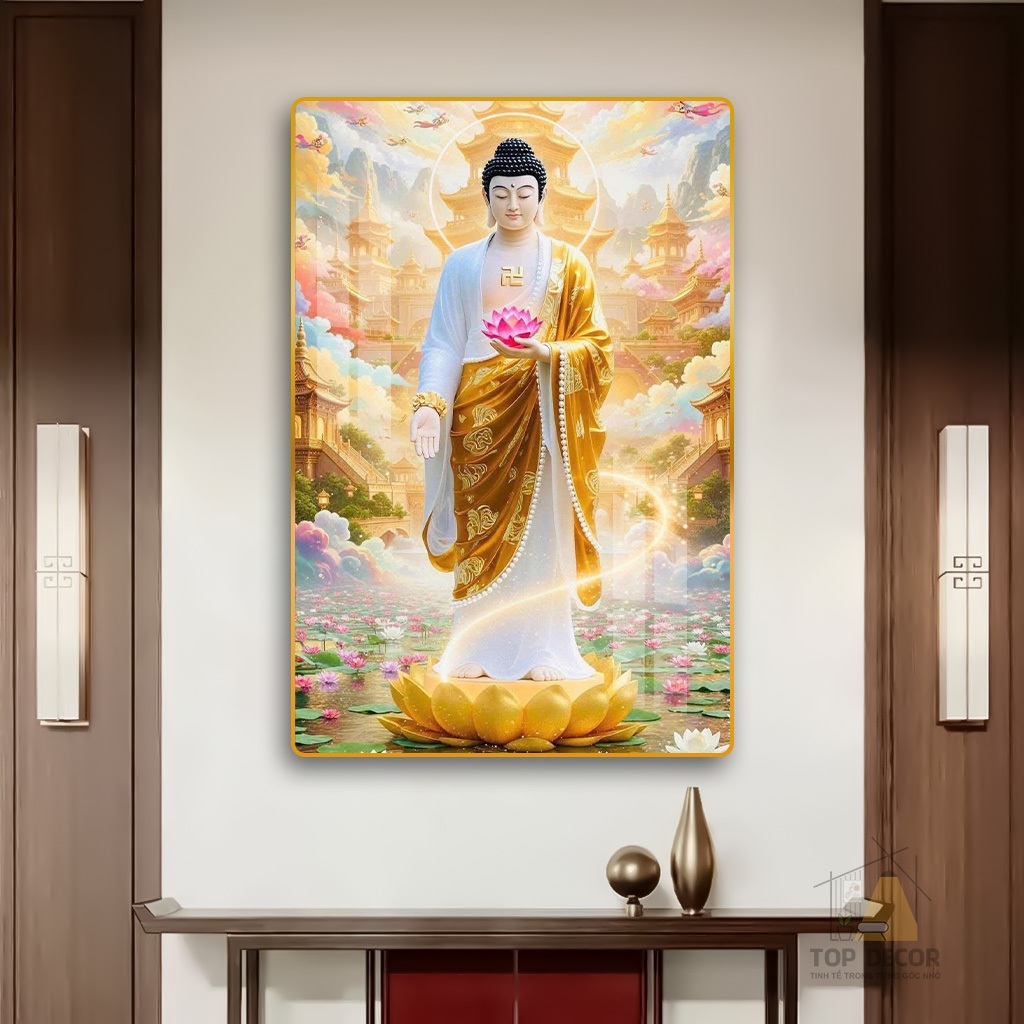 Tranh Treo Tường "PHẬT A DI ĐÀ" Tranh Decor - Tranh Treo Phòng thờ, Tranh Treo Decor, Tranh tráng gương Phật Giáo