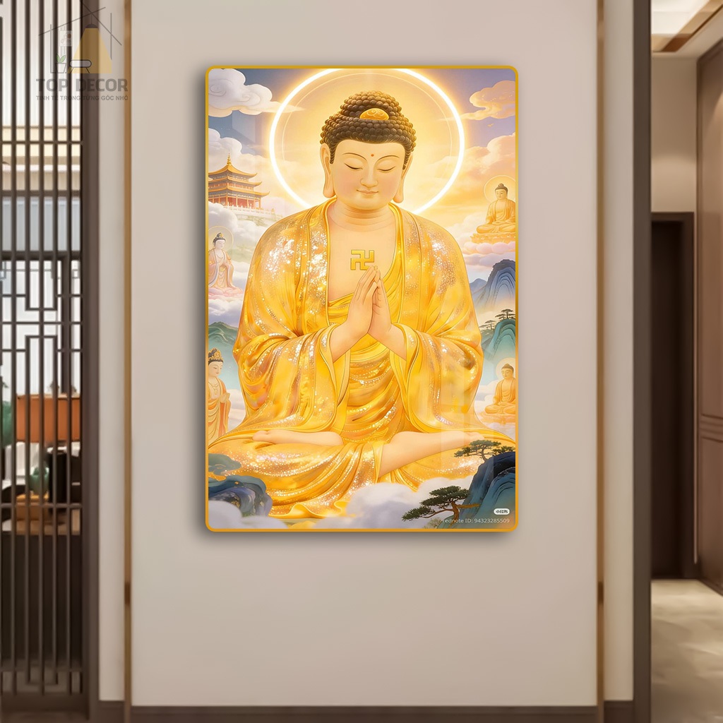 Tranh treo Tường Phật Giáo " Phật A Di Đà - Phật Quan Âm" Tranh Decor - Tranh Treo Decor Tường, Tranh  Phòng Thờ