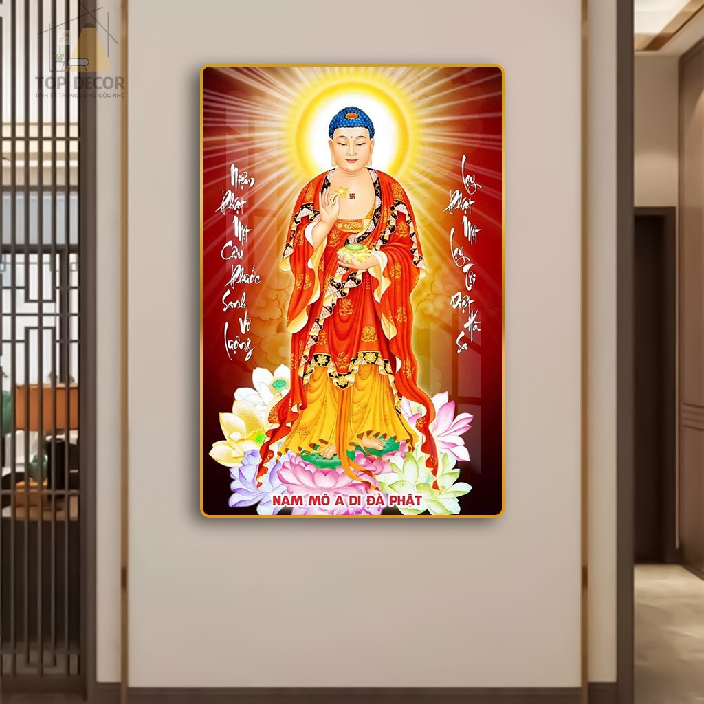 Tranh treo Tường Phật Giáo " Phật A Di Đà - Phật Quan Âm" Tranh Decor - Tranh Treo Decor Tường, Tranh  Phòng Thờ