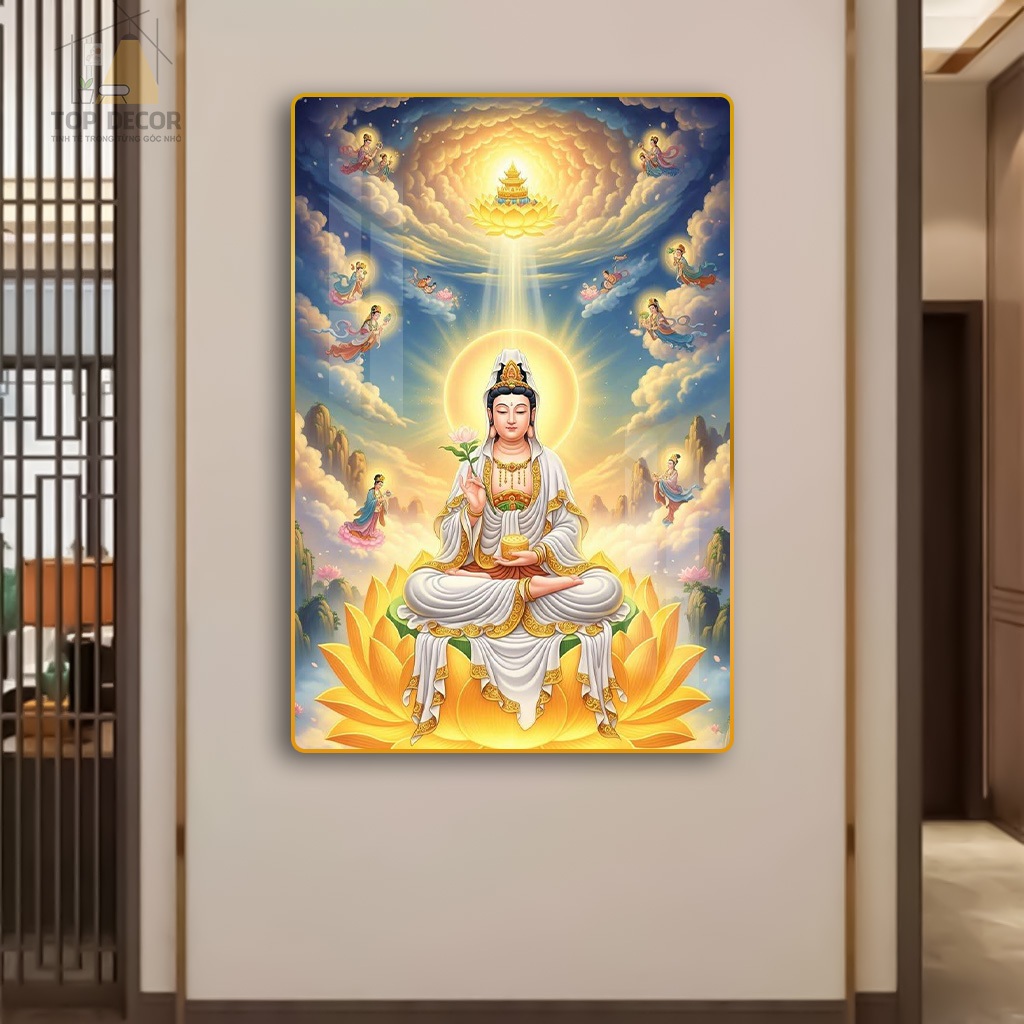 Tranh treo Tường Phật Giáo " Phật A Di Đà - Phật Quan Âm" Tranh Decor - Tranh Treo Decor Tường, Tranh  Phòng Thờ