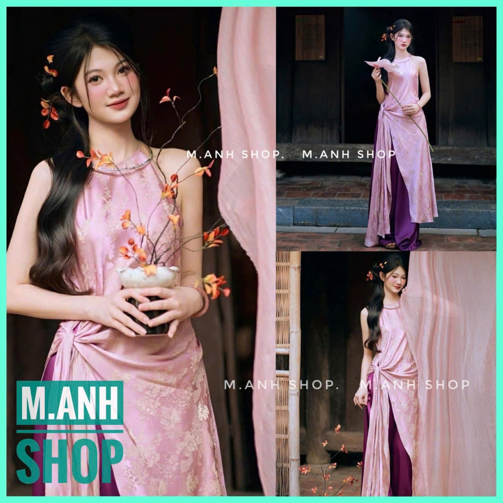Sét Yếm Thắt Eo Chất Liệu Gấm Chụp Ảnh Concep Sen Trung Thu Xinh Đẹp