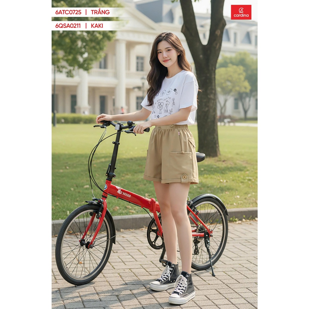 Quần đùi nữ CARDINA chất liệu kaki phối túi rút thoái mái năng động 6QSA02