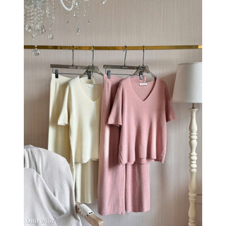 Set Len Mỏng Áo Cổ V Mix Quần Suông Chuẩn Linh Hoàng