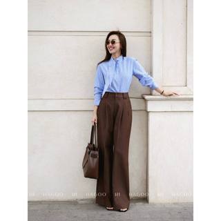 Quần ống rộng nữ denim 2 ly diễu chỉ phong cách công sở thanh lịch [Q717]