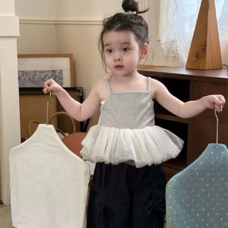 Áo 2 dây công chúa phối ren lưới bồng xoè chất thun lạnh mềm mát cho bé gái