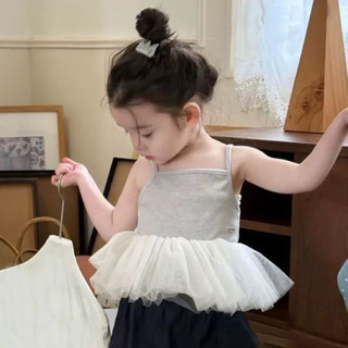 Áo 2 dây công chúa phối ren lưới bồng xoè chất thun lạnh mềm mát cho bé gái