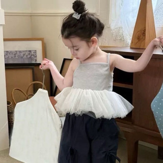 Áo 2 dây công chúa phối ren lưới bồng xoè chất thun lạnh mềm mát cho bé gái