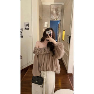 •𝙆𝙞𝙣𝙜𝙨𝙝𝙤𝙥𝙗𝙚𝙖𝙪𝙩𝙮•Áo Trễ Vai Bèo Nâu L1
