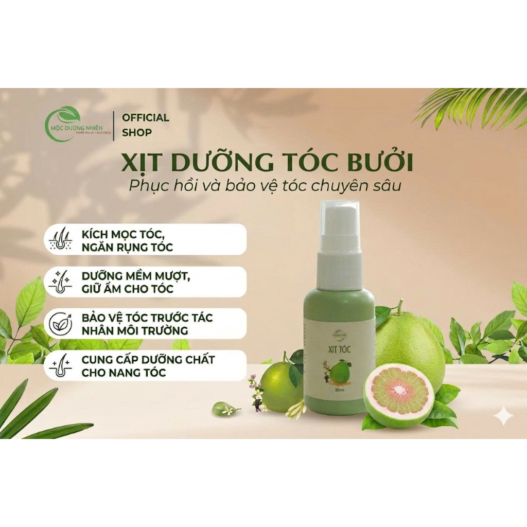 Xịt Mọc Tóc Bưởi Mộc Dưỡng Nhiên Tinh Dầu Bưởi Nguyên Chất Kích Thích Mọc Tóc Giảm Rụng Tóc Hiệu Quả
