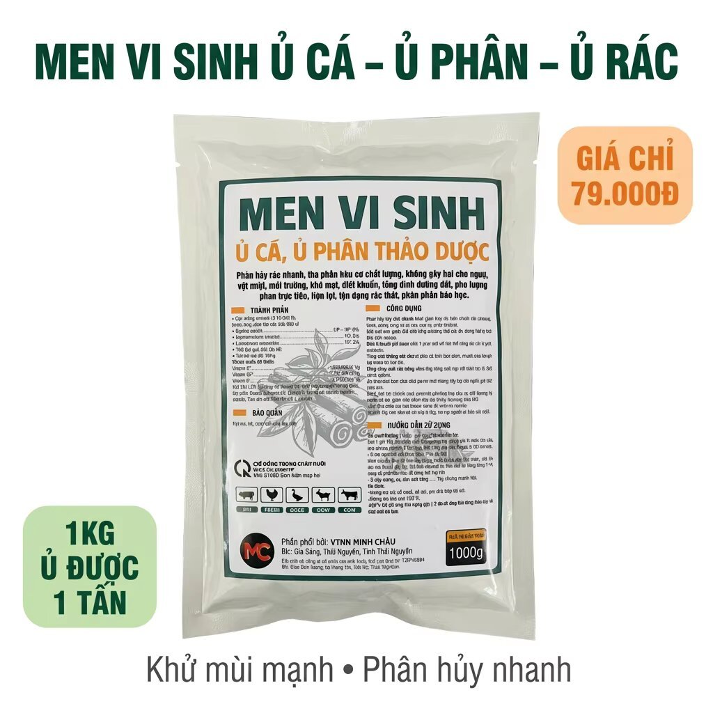 [Freeship Xtra] CHÍNH HÃNG NHÀ MÁY - Gói 1kg Men Vi Sinh Ủ Đạm Cá, Ủ Phân Thảo Dược