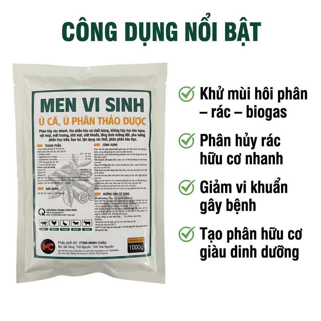[Freeship Xtra] CHÍNH HÃNG NHÀ MÁY - Gói 1kg Men Vi Sinh Ủ Đạm Cá, Ủ Phân Thảo Dược