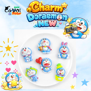 Set Charm Mèo Máy Doraemon xanh Cosplay Cute – 6 Charm Kawaii Trang Trí Dép Hot Trend