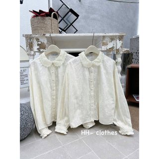 Áo sơ mi mềm cổ ren dài tay bo