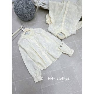 Áo sơ mi mềm cổ ren dài tay bo