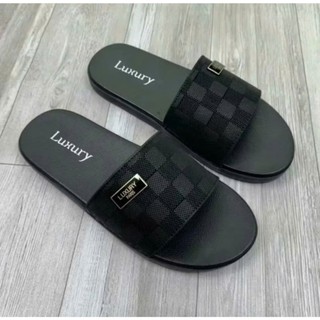 Dép Nam LUXURY Quai Ngang _Họa Tiết Caro Vuông Cao Cấp, Đế Cao Su 2 Lớp Chống Trơn Trượt, Có Khâu Quai  Bền Chắc .